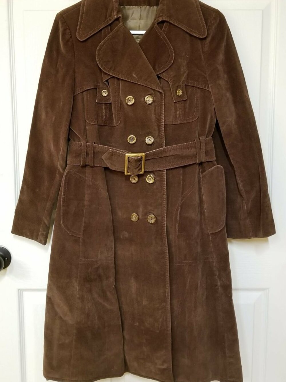 VTG Juli de Roma Brown Faux Suede Flocked Weathercoat Trench Belted - size 8